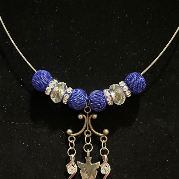 Hand Crafted Royal Blue and Silver Necklace - Picture 3 of 6